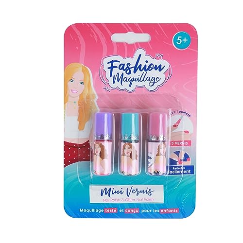 FASHION MAQUILLAGE - 3 Nagellacke - Rosa - Violett - Blau - 258012 - Mehrfarbig - Kunststoff - Kinderspiel - Nägel - Von einem französischen Labor getestet - 11,5 cm x 16 cm - Ab 5 Jahren FASHION MAQUILLAGE - 3 Nagellacke - Rosa - Violett - Blau - 258012 - Mehrfarbig - Kunststoff - Kinderspiel - Nägel - Von einem französischen Labor getestet - 11,5 cm x 16 cm - Ab 5 Jahren von FASHION MAQUILLAGE