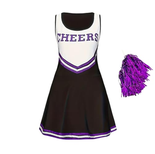 FASHIONISM Cheerleader-Kostüm, Uniform, bedruckt, Rüschensaum, Kleid mit passendem Bommel von FASHIONISM