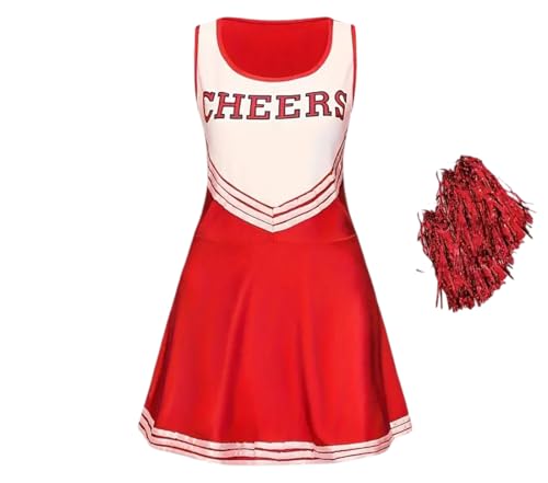FASHIONISM Cheerleader-Kostüm, Uniform, bedruckt, Rüschensaum, Kleid mit passendem Bommel FASHIONISM Cheerleader-Kostüm, Uniform, bedruckt, Rüschensaum, Kleid mit passendem Bommel von FASHIONISM