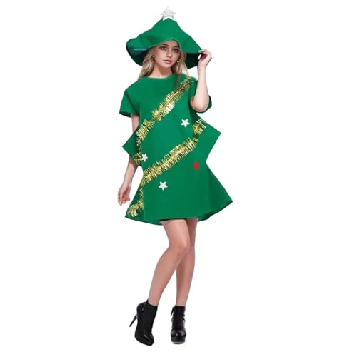 FASLOLSDP Damen-Weihnachtsbaum-Kostüm, Cosplay-Partykleid, kurzärmelig, glänzender Punkt-Weihnachtsbaum, schickes Kapuzenkleid Kleines Altartuch Gothic (B, XL) von FASLOLSDP