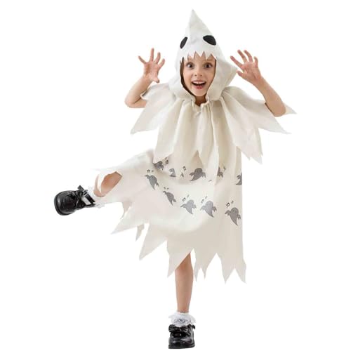 FASLOLSDP Geister Weiß Umhang Halloween Kostüm für Kinder, Gespenst Kostüm, Ghost Scary Dress Kinder Mit Leuchtendem für Cosplay Karneval Halloween Fasching Kostüm Party von FASLOLSDP
