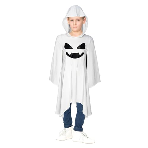 FASLOLSDP Geister Weiß Umhang Halloween Kostüm für Kinder, Gespenst Kostüm, Ghost Scary Dress Kinder Mit Leuchtendem für Cosplay Karneval Halloween Fasching Kostüm Party von FASLOLSDP