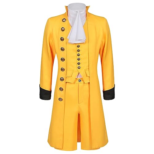 FASLOLSDP Halloween-Kostüm für Herren, Stehkragen, schmale Passform, mittellanger Trenchcoat im britischen Stil mit Schafhufärmeln Anzug Teenager Jungen (Yellow, S) von FASLOLSDP