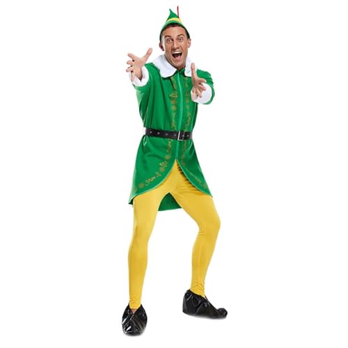 FASLOLSDP Mann Weihnachtskleidung Langarm Top Kleid Einfarbige Hose Männliche Outfits mit Weihnachtsmütze Gothic-Cottagecore-Kleidung (Green, L) von FASLOLSDP