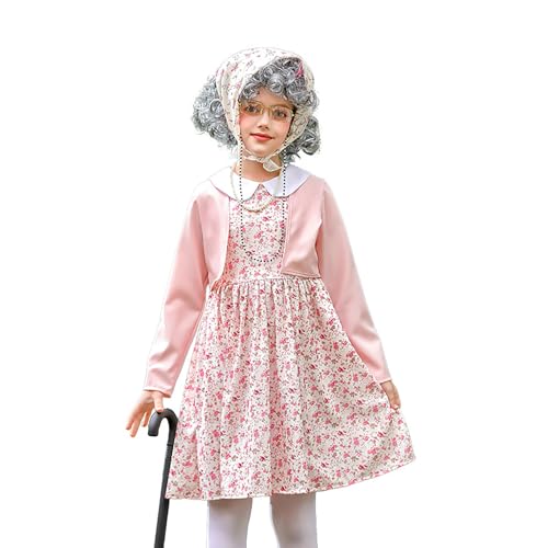 FASLOLSDP Oma Perücke Grauer Old Lady Kostüm Set Kinder 2025 Großmutter Cosplay Zubehör mit Kopftuch, kleid, Jacke Oma Verkleidung Fasching Karneval Oma Verkleidung Cosplay Kostüm FASLOLSDP Oma Perücke Grauer Old Lady Kostüm Set Kinder 2025 Großmutter Cosplay Zubehör mit Kopftuch, kleid, Jacke Oma Verkleidung Fasching Karneval Oma Verkleidung Cosplay Kostüm von FASLOLSDP