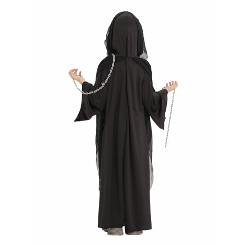 FASLOLSDP Sensenmann Kostüm Kinder 2 Stück Scary Ghost Kostüm Horror Dämon Grim Reaper Kostüm Karneval Dress Halloween Cosplay Requisiten Halloween Karneval Fancy Dress von FASLOLSDP
