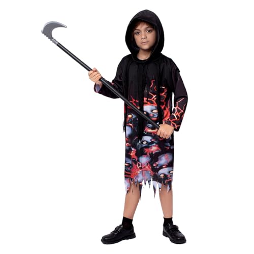 FASLOLSDP Sensenmann Kostüm Kinder 2 Stück Scary Ghost Kostüm Horror Dämon Grim Reaper Kostüm Karneval Dress Halloween Cosplay Requisiten Halloween Karneval Fancy Dress von FASLOLSDP
