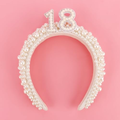 FASOTY Krone zum 18. Geburtstag, 18. Geburtstag, für Mädchen zum 18. Geburtstag, Perlenkrone, Diadem, Geburtstagsgeschenke für Mädchen, Zubehör zum 18. Geburtstag von FASOTY