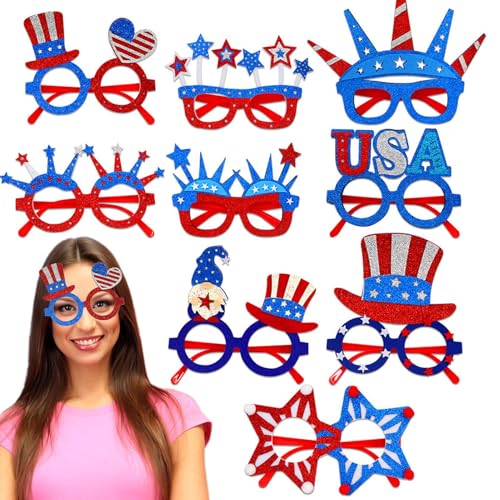 FASSME 4. Juli Sonnenbrille für Erwachsene, 4. Juli Sonnenbrille - Retro Mode süße Sonnenbrille,9 Paar Party -Gefälligkeiten für Hinterhofgrills, Paraden am Unabhängigkeitstag, Beachse, Fotokabinen von FASSME