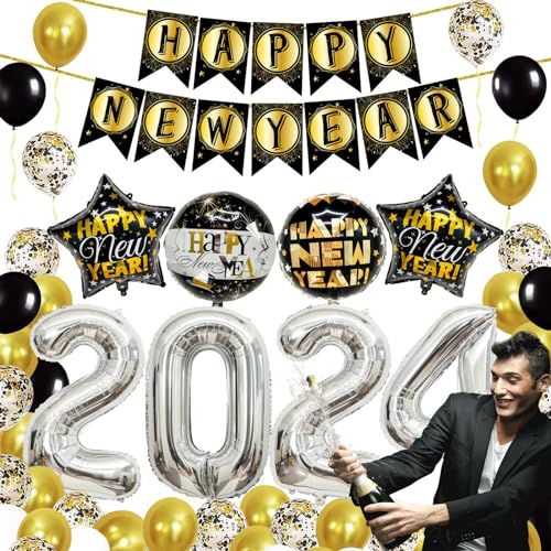 Happy New Year Decorations 2024, 32 Inch 2024 New Year Flag Pulling Set, Happy New Year Banner For Happy New Year Party Decorations von FASSME