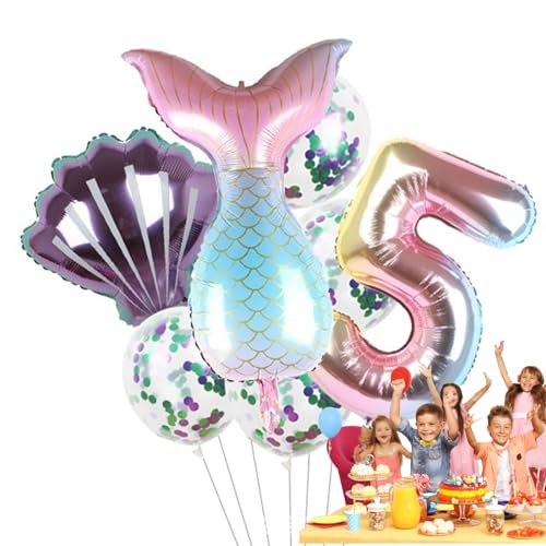 Kleine Meerjungfrau-Partyballons | Geburtstagsdekoration Meerjungfrau Luftballons - Meerjungfrauenschwanz-Luftballons, Folienballons unter dem Meer für Mädchen, 7 Stück Fassme von FASSME