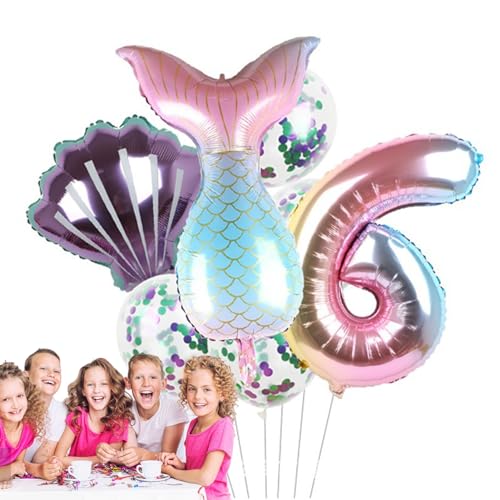 Meerjungfrau-Luftballons für Geburtstagsparty - Geburtstagsdekoration Meerjungfrau Luftballons | Meerjungfrauenschwanz-Luftballons, Folienballons unter dem Meer für Mädchen, 7 Stück Fassme von FASSME