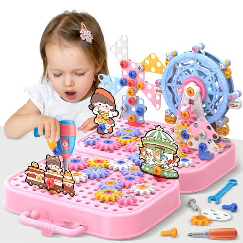 Spielzeug ab 3 4 5 6 Jahre Mosaik Montessori Steckspiel mit Bohrmaschine Werkzeugkoffer Pädagogisch Kreativ Spielzeug Kinder Steckspiel Lernspielzeug Geschenke für 3 4 5 6 Jahren Jungen Mädchen von FATE TO FATE