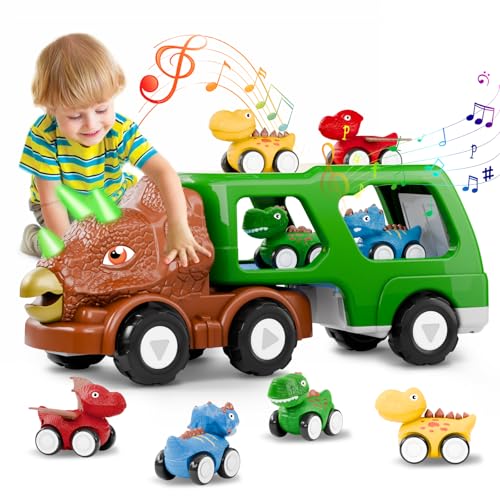 Dinosaurier LKW Spielzeug ab 2 3 4 5 6 Jahre, 5 IN 1 Transport Truck Auto Spielzeug mit Brüllen Sound Lichtern Geburtstags Weihnachts Geschenke für Jungen Mädchen Kleinkinder Kinder 2 3 4 5 6 Jahre von FATE TO FATE