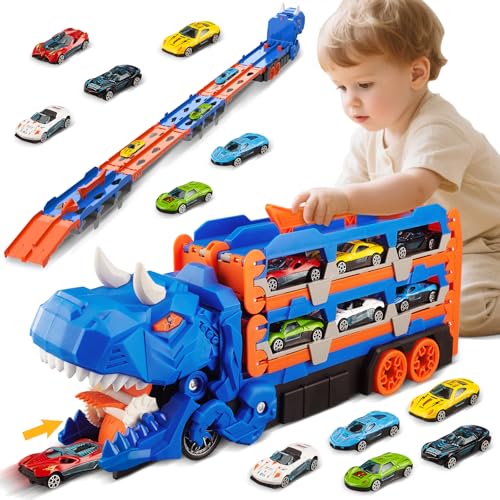 Dinosaurier Transport Truck Spielzeug ab 3 4 5 6 Jahre, 157cm Faltbare Autorennbahn Spielzeugauto mit 6 Rennautos, Tragbares Transporter Spielset Auto Spielzeug Geschenk für Jungen Kinder Mädchen Dinosaurier Transport Truck Spielzeug ab 3 4 5 6 Jahre, 157cm Faltbare Autorennbahn Spielzeugauto mit 6 Rennautos, Tragbares Transporter Spielset Auto Spielzeug Geschenk für Jungen Kinder Mädchen von FATE TO FATE