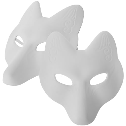 FAVOMOTO 2 Stück Halloween-Fuchs-Maske Leere Maske Therian-Maske Diy Unbemalte Bastelmaske Japanische Fuchs-Maske Für Halloween Cosplay Kopfbedeckung Maskerade-Maske Weiße Schlichte Maske von FAVOMOTO