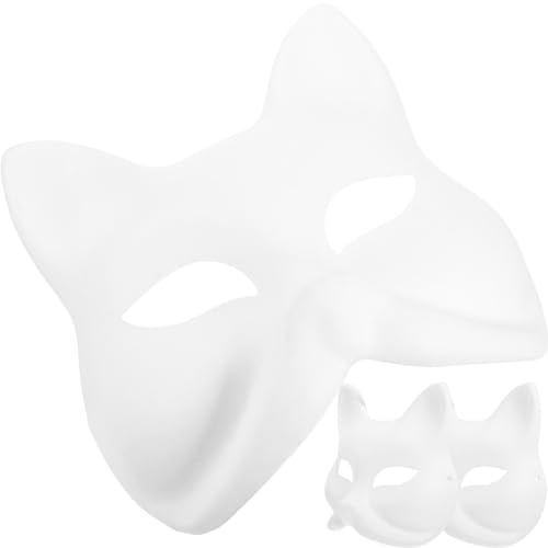 FAVOMOTO 3 Stück DIY Leere Fuchsmasken Unbemalte Maskerademaske Therian-Masken Weiße Farbe Katzenmaske Papier Unbemalte Leere Halbgesichtsmaske von FAVOMOTO