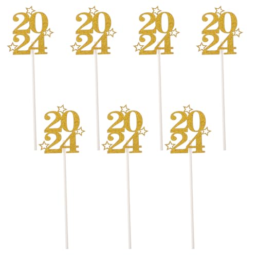 FAVOMOTO 30St Zahl 2024 Kuchendekorationskarte Neujahr Abschlussfeier Dekoration (ca. 5 cm) (Gold) 30 Stück Stern-Kuchenaufsatz Tortenaufsatz für das neue Jahr 2024 tatsächl bisschen Muffin von FAVOMOTO
