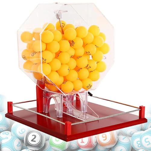 Manuelle Lotteriemaschine, Ballnummernauswahl mit Handkurbel, inklusive Acryl-Bingokäfig, 100-teiliger Ball, farbenfrohe Lotteriemaschine, für Unterhaltungsstätten, Einkaufszentren, Supermärkte,Rot von FAXIOAWA