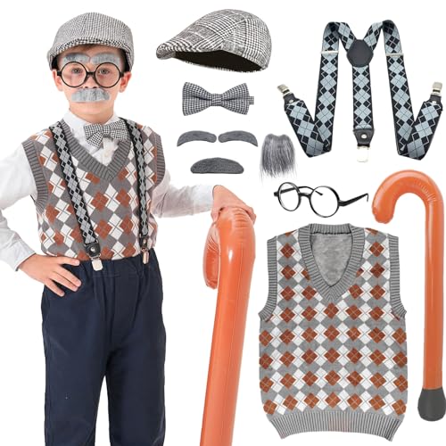 FAYBOX Alter Mann Kostüm für Kinder Opa Halloween Kostüm 100 Tage Schule FAYBOX Alter Mann Kostüm für Kinder Opa Halloween Kostüm 100 Tage Schule von FAYBOX
