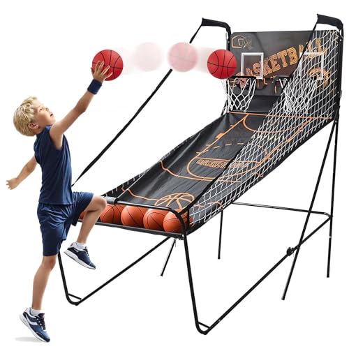 Doppel Basketball Arcade Spiel, Falten Sie Basketball Hoop Spiel mit 8 Spielmodi, Electronic Scoring Shooting Machine mit 5 Bällen und LCD Anzeigetafel für Familien und Partys Doppel Basketball Arcade Spiel, Falten Sie Basketball Hoop Spiel mit 8 Spielmodi, Electronic Scoring Shooting Machine mit 5 Bällen und LCD Anzeigetafel für Familien und Partys von FAcoLL