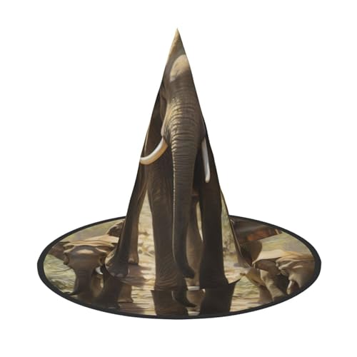FBGHHTY Asiatischer Elefanten-Druck, Unisex, Halloween, Hexenhut, faltbar, für Karneval, Maskeraden und Cosplay-Events von FBGHHTY