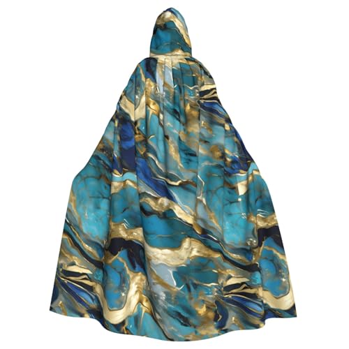 FBGHHTY Azurit Blaugrün und Folie Gold Ölmarmor Muster Druck Halloween Kapuzenumhang volle Länge Erwachsene Unisex Karneval Umhang mit für Cosplay von FBGHHTY