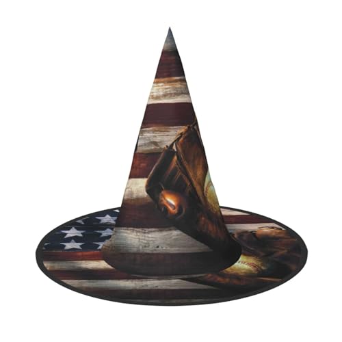 FBGHHTY Baseball-Druck mit amerikanischer Flagge, Unisex, Halloween, Hexenhut, faltbar, für Karneval, Maskeraden und Cosplay-Events von FBGHHTY