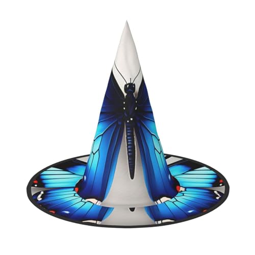 FBGHHTY Blauer Schmetterlings-Druck, Unisex, Halloween, Hexenhut, faltbar, für Karneval, Maskeraden und Cosplay-Events von FBGHHTY