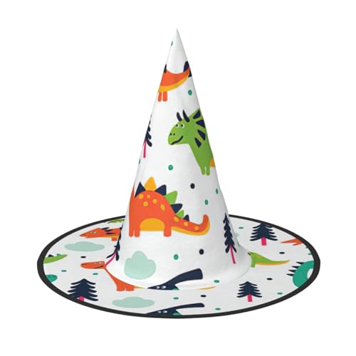 FBGHHTY Bunte Dinosaurier1-Druck, Unisex, Halloween-Hexenhut, faltbar, für Karneval, Maskeraden und Cosplay-Events von FBGHHTY