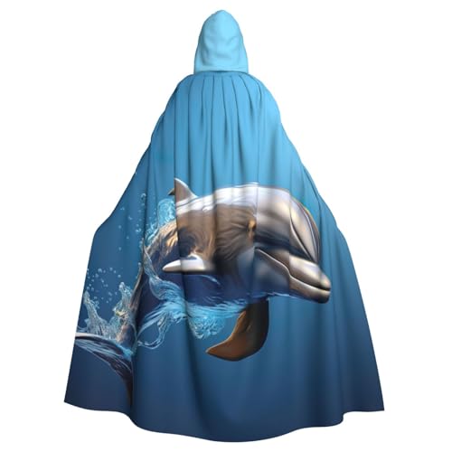 FBGHHTY Einzigartiger 3D-Tier-Delfin-Druck, Halloween-Kapuzenumhang, volle Länge, Erwachsene, Unisex, Karneval, Umhang mit für Cosplay von FBGHHTY