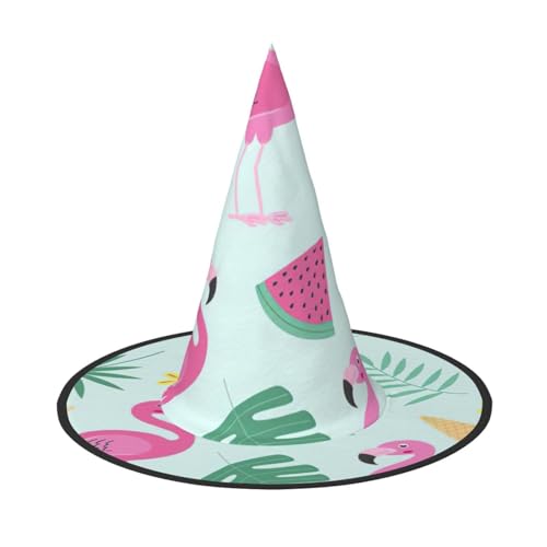 FBGHHTY Flamingo Eiscreme Obst Druck Unisex Halloween Hexenhut faltbar für Karneval Maskeraden und Cosplay Events von FBGHHTY