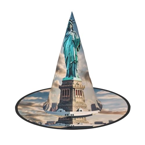 FBGHHTY Freiheitsstatue im Nyc-Druck, Unisex, Halloween-Hexenhut, faltbar, für Karneval, Maskeraden und Cosplay-Events von FBGHHTY