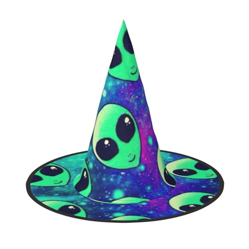 FBGHHTY Grüner Alien-Druck, Unisex, Halloween-Hexenhut, faltbar, für Karneval, Maskeraden und Cosplay-Events von FBGHHTY