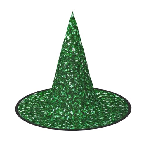 FBGHHTY Grüner Pailletten-Glitzer-Druck, Unisex, Halloween-Hexenhut, faltbar, für Karneval, Maskeraden und Cosplay-Events von FBGHHTY