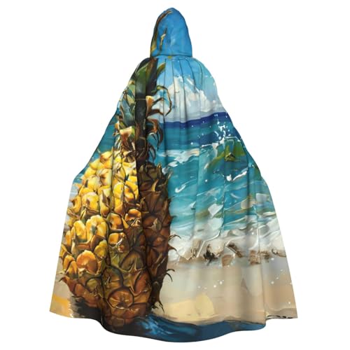 FBGHHTY Halloween-Kapuzenumhang mit Ananas-Motiv am Meer, volle Länge, Erwachsene, Unisex, Karnevals-Umhang mit für Cosplay von FBGHHTY