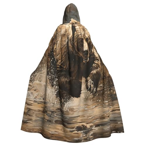 FBGHHTY Halloween-Kapuzenumhang mit Bärenlauf-Druck, volle Länge, Erwachsene, Unisex, Karneval, Umhang mit für Cosplay von FBGHHTY