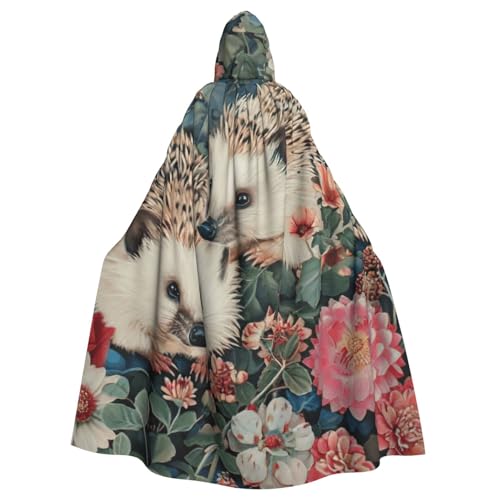 FBGHHTY Halloween-Kapuzenumhang mit Blumenmuster und Igel-Druck, volle Länge, Erwachsene, Unisex, Karneval, Umhang mit für Cosplay von FBGHHTY