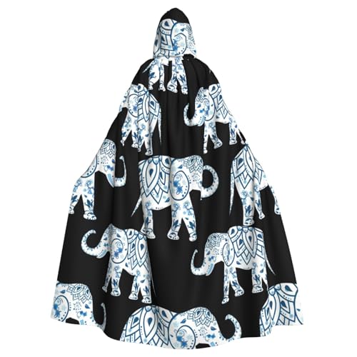 FBGHHTY Halloween-Kapuzenumhang mit Elefanten-Blau-Druck, volle Länge, Erwachsene, Unisex, Karneval, Umhang mit für Cosplay von FBGHHTY