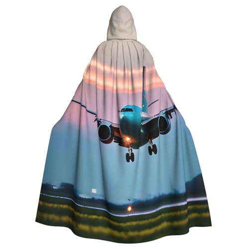 FBGHHTY Halloween-Kapuzenumhang mit Flugzeug in der Abendlichter, voller Länge, Unisex, für Karneval, Cosplay von FBGHHTY