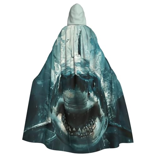 FBGHHTY Halloween-Kapuzenumhang mit Haifisch-Motiv, volle Länge, Unisex, für Karneval, Cosplay von FBGHHTY