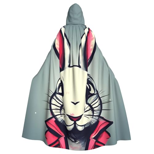 FBGHHTY Halloween-Kapuzenumhang mit Hasen-Aufdruck, volle Länge, Erwachsene, Unisex, Karneval, Umhang mit für Cosplay von FBGHHTY
