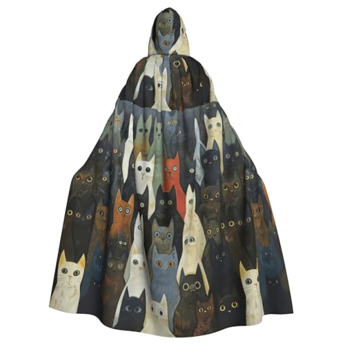 FBGHHTY Halloween-Kapuzenumhang mit Katzen-Aufdruck, volle Länge, Erwachsene, Unisex, Karneval, Umhang mit für Cosplay von FBGHHTY
