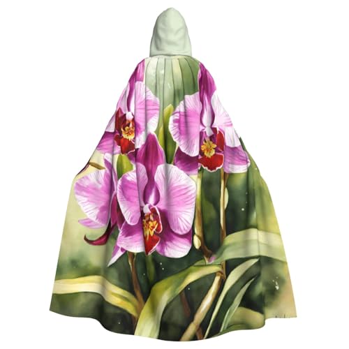 FBGHHTY Halloween-Kapuzenumhang mit Orchideen-Druck, volle Länge, Erwachsene, Unisex, Karneval, Umhang mit für Cosplay von FBGHHTY