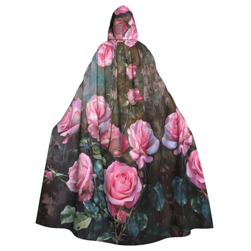 FBGHHTY Halloween-Kapuzenumhang mit frischen Rosen, volle Länge, Unisex, für Karneval, Cosplay, Rosa von FBGHHTY