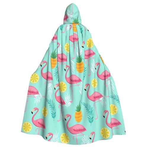 FBGHHTY Halloween-Kapuzenumhang mit pinkem Flamingo-Druck, volle Länge, Erwachsene, Unisex, Karneval, Umhang mit für Cosplay von FBGHHTY