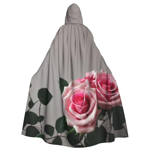FBGHHTY Halloween-Kapuzenumhang mit rosa Rosen-Aufdruck, volle Länge, Erwachsene, Unisex, Karneval, Umhang mit Cosplay von FBGHHTY