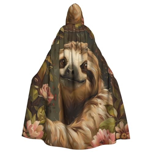 FBGHHTY Halloween-Kapuzenumhang mit süßem Faultier-Druck, volle Länge, Unisex, für Erwachsene von FBGHHTY