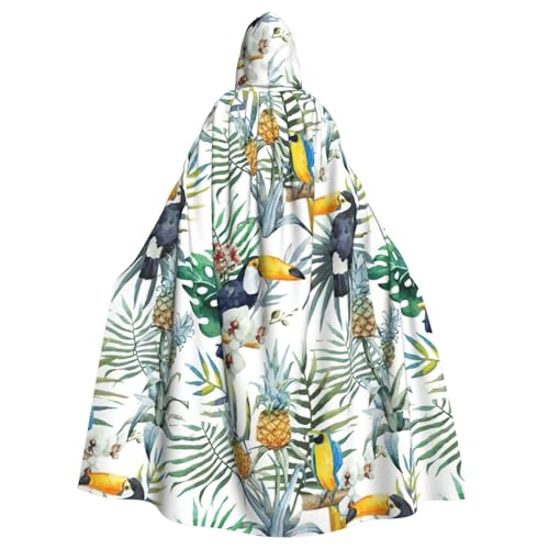 FBGHHTY Halloween-Kapuzenumhang mit tropischen Blättern, Vogeldruck, volle Länge, Unisex, für Erwachsene von FBGHHTY