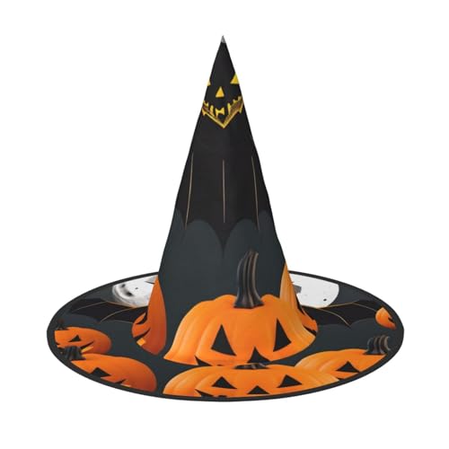 FBGHHTY Halloween Mond Fledermaus Kürbis Druck Unisex Halloween Hexenhut Faltbar für Karneval Maskeraden und Cosplay Events von FBGHHTY